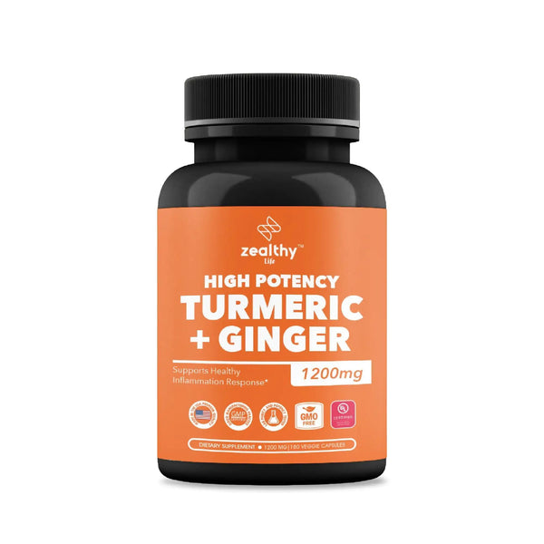 High Potency 1200mg Turmeric & Ginger Supplement, 180 Capsules, Antioxidant.