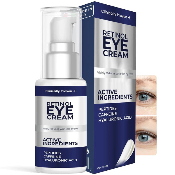 Retinol Eye Cream for Puffiness, Bags, with Hyaluronic Acid & Peptide.