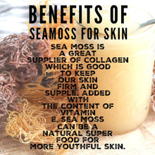 Exfoliating coffee scrub with sea moss, rejuvenates and nourishes skin.