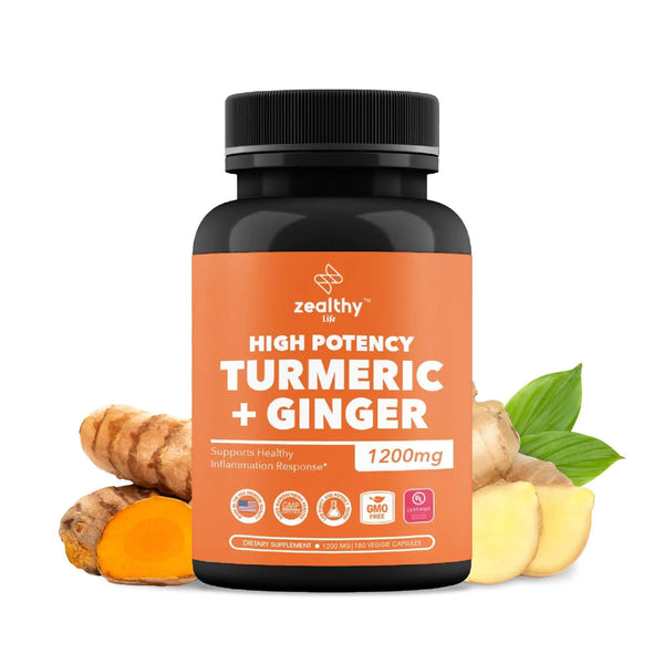 High Potency 1200mg Turmeric & Ginger Supplement, 180 Capsules, Antioxidant.